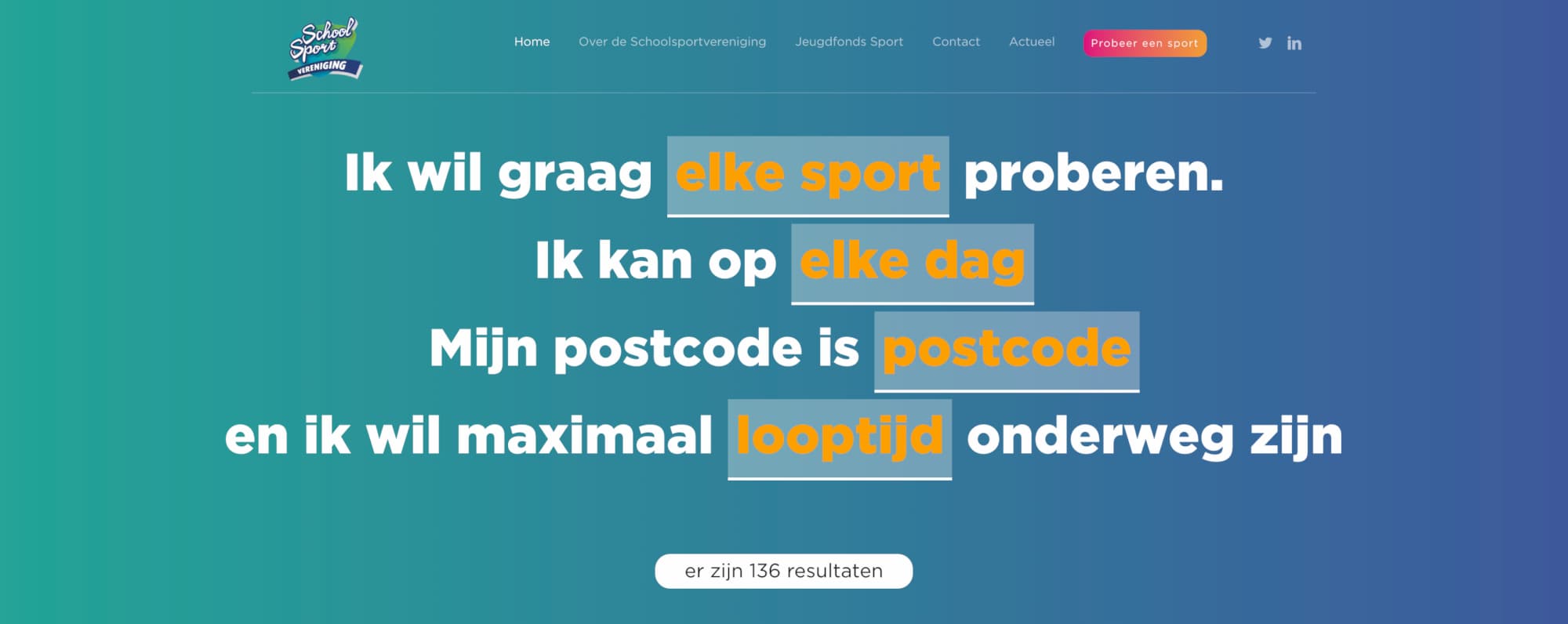 The SSV natural language form. A short story in dutch stating: I want to try . I am available on . My postal code is  and I'd like to walk a maximum of . 